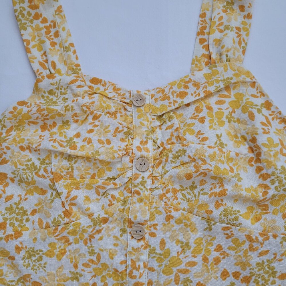Monteau Yellow Floral Button Front Cropped Tank Top Size Medium Coquette - Picture 3 of 10